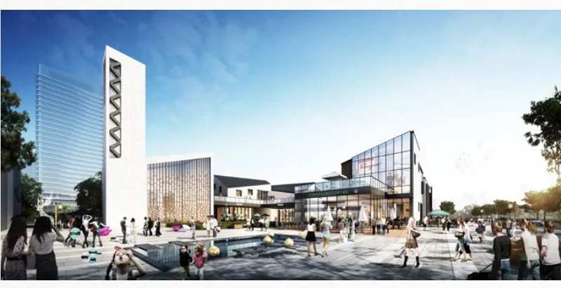 Commercial street rendering at Jiangmen Heshan Ocean World
